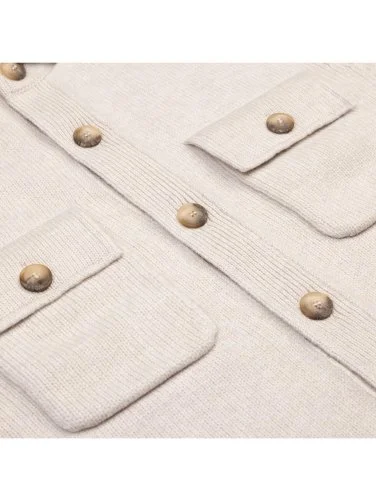 La Fileria Bej Rengi Cepli Gömlek Yaka Süper Geelong Yün Ceket Triko - 3