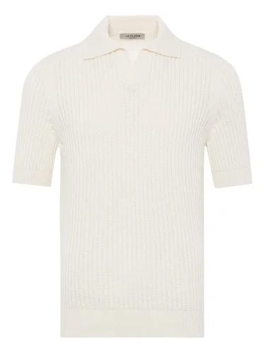 La Fileria Ekru Polo Yaka Regular Fit Crochet Örgü Pamuk Triko - 1