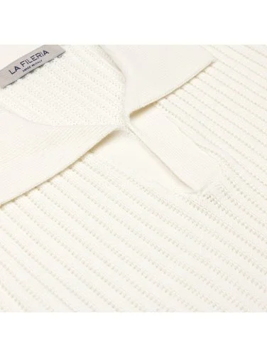 La Fileria Ekru Polo Yaka Regular Fit Crochet Örgü Pamuk Triko - 2