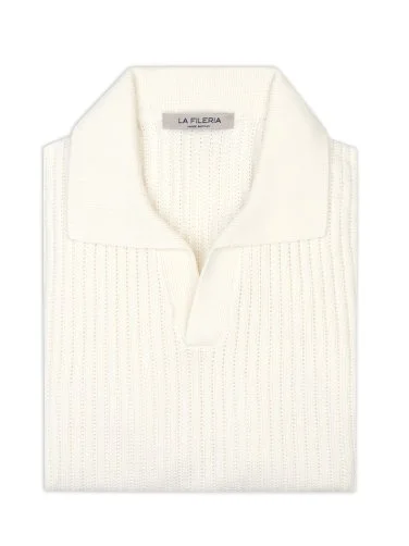 La Fileria Ekru Polo Yaka Regular Fit Crochet Örgü Pamuk Triko - 3
