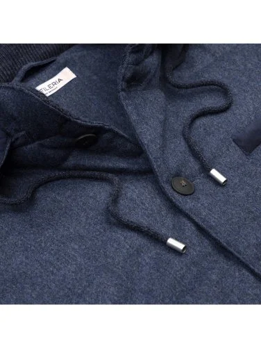 La Fileria İndigo Mavi Dolgulu Kapişonlu Geelong Yün Ceket Triko - 2