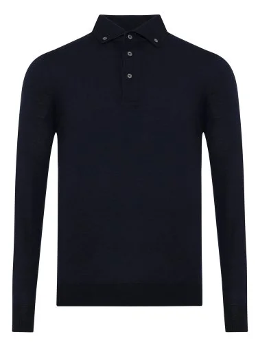 La Fileria Lacivert Yün Amalfi Yaka Düğmeli Triko - 1