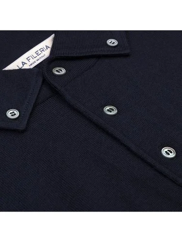 La Fileria Lacivert Yün Amalfi Yaka Düğmeli Triko - 3