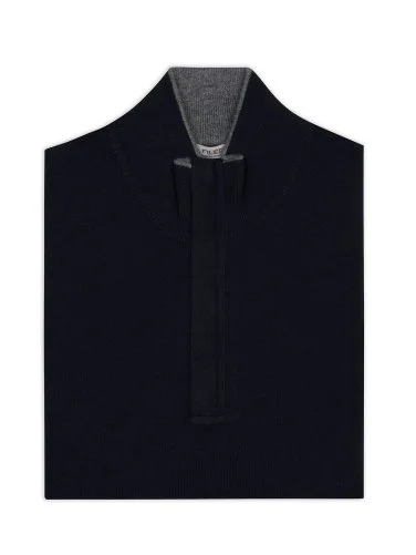 La Fileria Lacivert Yün Kaşmir Süet Peçli Fermuarlı Triko - 2