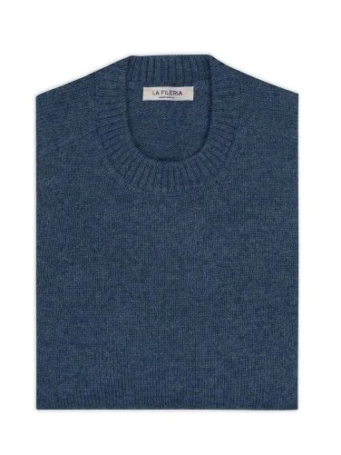 La Fileria Mavi Bisiklet Yaka Saf Shetland Yün Triko - 2