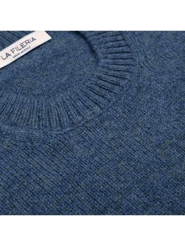 La Fileria Mavi Bisiklet Yaka Saf Shetland Yün Triko - 3