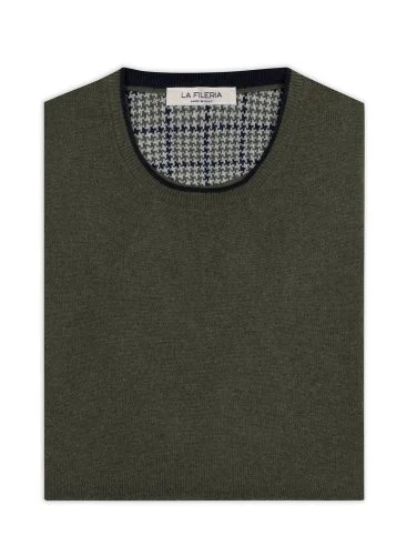 La Fileria Olive Yeşil Bisiklet Yaka Peçli Yün Kaşmir Triko - 2