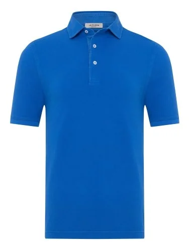 La Fileria Vintage Marin Mavi Gömlek Yaka Slim Fit Pamuk Tişört - 1