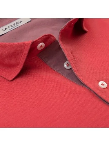 La Fileria Vintage Mercan Rengi Gömlek Yaka Slim Fit Pamuk Tişört - 2