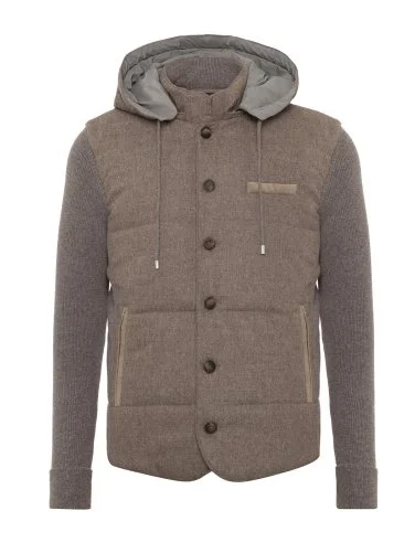 La Fileria Vizon Rengi Dolgulu Kapişonlu Geelong Yün Ceket Triko - 1