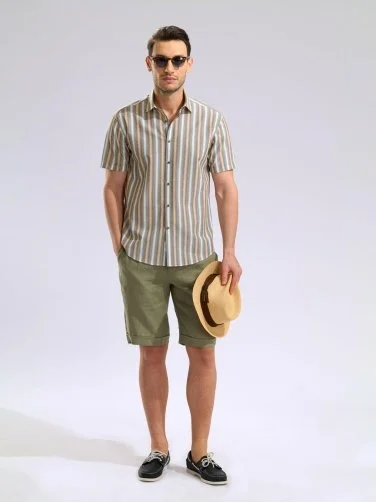 La Fileria Yeşil Bermuda Keten Bermuda - 4