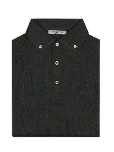 La Fileria Yeşil Yün Amalfi Yaka Düğmeli Triko - 2