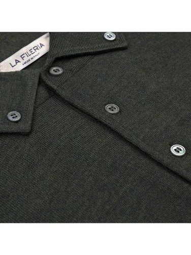 La Fileria Yeşil Yün Amalfi Yaka Düğmeli Triko - 3