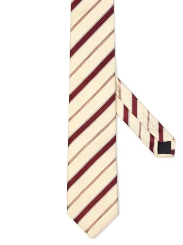 Les Copains Bej Bordo İnce Çizgili İtalyan Kravat - 1