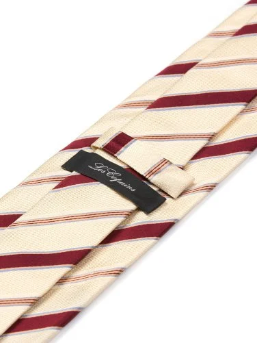 Les Copains Bej Bordo İnce Çizgili İtalyan Kravat - 2