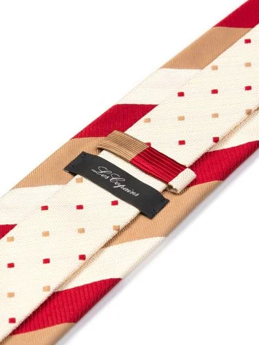Les Copains Bej Bronz Kırmızı Şerit Desenli Dokulu İtalyan Kravat - 2
