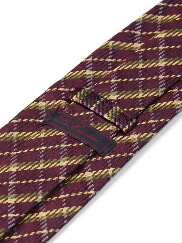 Les Copains Bordo Ekose Desenli İtalyan Kravat - 2