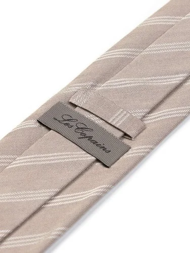 Les Copains Gri Bej Dokulu Şerit Çizgili İtalyan Kravat - 2