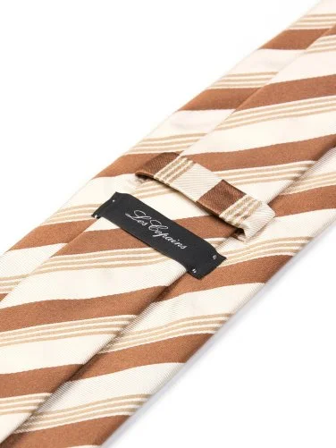 Les Copains Kahverengi Ekru İnce Çizgili İtalyan Kravat - 2