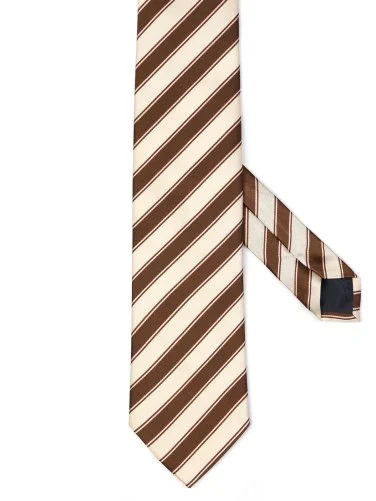 Les Copains Kahverengi Taş Pembe ince Çizgili İtalyan Kravat - 1