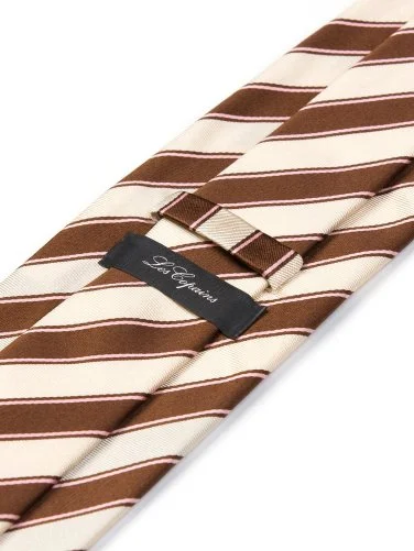 Les Copains Kahverengi Taş Pembe ince Çizgili İtalyan Kravat - 2