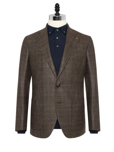 Sartoria Latorre Kahverengi Loro Piana Ekose Yün İpek Kaşmir Ceket - 1