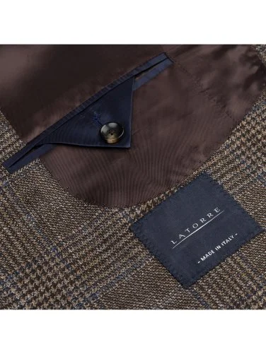 Sartoria Latorre Kahverengi Loro Piana Ekose Yün İpek Kaşmir Ceket - 3