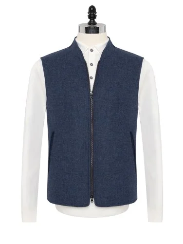 Sartoria Latorre Mavi Melanj Yün Kaşmir İçi Dolgulu Yelek - 1