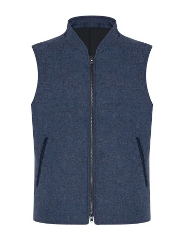 Sartoria Latorre Mavi Melanj Yün Kaşmir İçi Dolgulu Yelek - 2