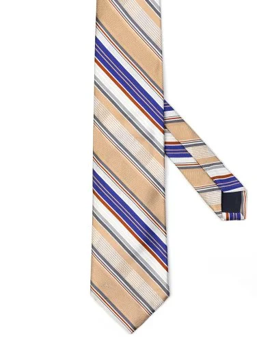 Valentino Gümüş Bronz Mavi İnce Çizgili İtalyan Kravat - 1