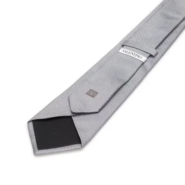 Valentino Kendinden Desenli Siyah İpek Kravat - 2