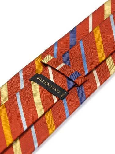Valentino Kiremit Şerit Çizgili Dokulu İtalyan Kravat - 2