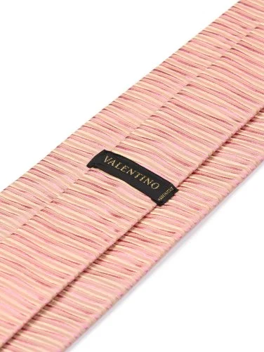 Valentino Pembe Bej Geçişli Doku İtalyan Kravat - 2
