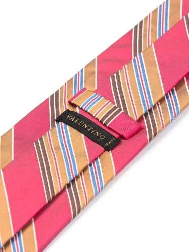 Valentino Pembe İnce Çizgili İtalyan Kravat - 2