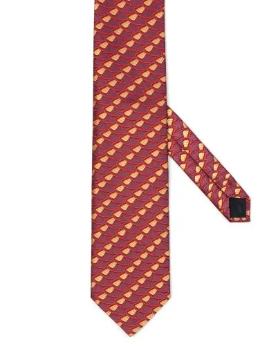 Villa Bolgheri Bordo Sarı Makro Optik Desenli İtalyan Kravat - 1