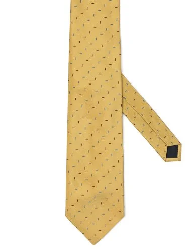 Villa Bolgheri Sarı Dokulu Mikro Desenli İtalyan Kravat - 1