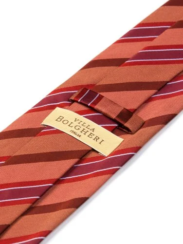 Villa Bolgheri Somon Bordo Kırmızı Çizgili İtalyan Kravat - 2