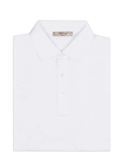 Alphauomo Beyaz Gömlek Yaka İnce Merserize Regular Fit Tişört - Alphauomo