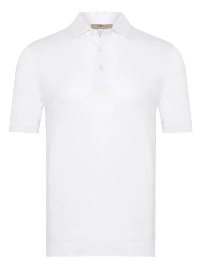 Alphauomo Beyaz Gömlek Yaka İnce Merserize Regular Fit Tişört - Alphauomo