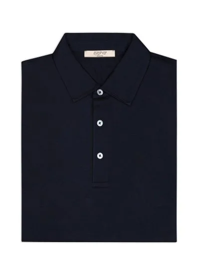 Alphauomo Lacivert Gömlek Yaka İnce Merserize Regular Fit Tişört - Alphauomo