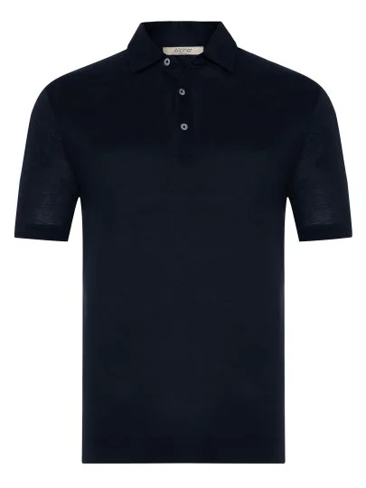 Alphauomo Lacivert Gömlek Yaka İnce Merserize Regular Fit Tişört - Alphauomo
