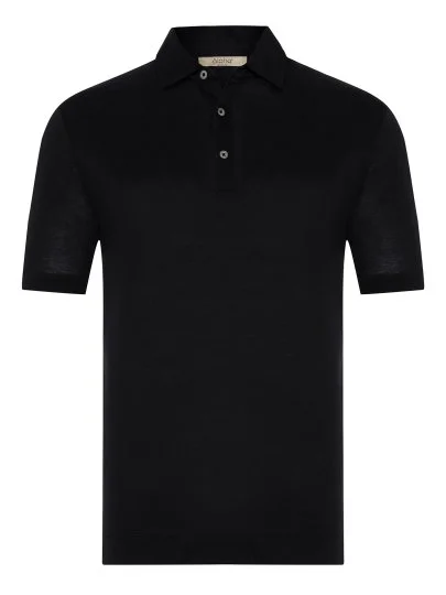 Alphauomo Siyah Gömlek Yaka İnce Merserize Regular Fit Tişört - Alphauomo