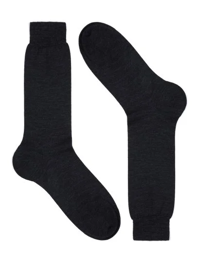 Bresciani Antrasit Düz Kısa Yün Çorap - Bresciani
