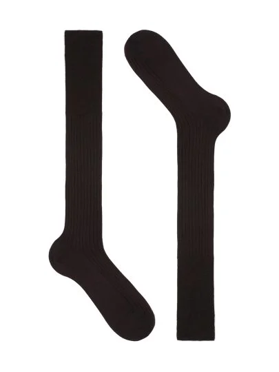 Bresciani Kahverengi İnce Fitilli Uzun Konç Yün Çorap - Bresciani