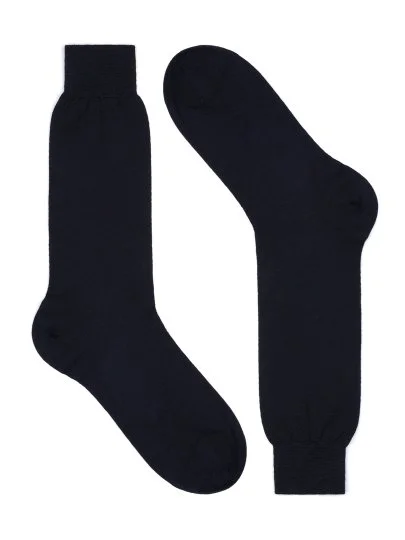 Bresciani Lacivert Düz Kısa Yün Çorap - Bresciani