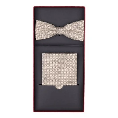 Carl Gross Cotton Beige Pattern Bow Tie Handkerchief Set - Carl Gross