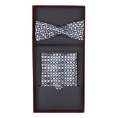 Carl Gross Navy White Pattern Bow Tie Handkerchief Set - Carl Gross