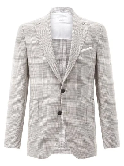 Carl Gross Bej Rengi Ermenegildo Zegna Astarsız Ekoseli Yün Keten Ceket - Carl Gross