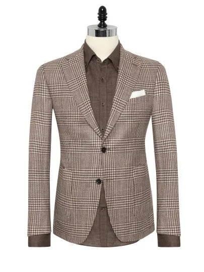 Carl Gross Cerruti Kahve Bej Ekoseli Yün İpek Ceket - Carl Gross