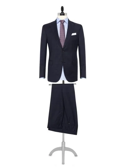 Carl Gross Cerruti Süper 130'S Lacivert Ekoseli Yün Takım Elbise - Carl Gross